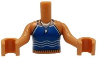 LEGO onderdeel Torso Mini Doll Girl Blue Tank Top with White Wavy Lines, Tooth and Silver Necklace Pattern, Nougat Arms with Hands FTGpb509c01
