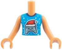 LEGO onderdeel Torso Mini Doll Girl, Molded White Torso Shell, Dark Azure Shirt with White Snowflakes, Metallic Blue Game Controller in Santa Hat Pattern, Nougat Arms with Hands FTGpb545c01