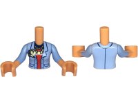 LEGO onderdeel Torso Mini Doll Woman Bright Light Blue Jacket Open over Red Shirt with Dark Blue Collar, Gold Necklaces and Pendant Pattern, Nougat Arms with Hands with Bright Light Blue Medium Long Sleeves FTWpb386c01