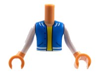LEGO onderdeel Torso Mini Doll Boy Blue Vest with Pockets, Yellow Undershirt Pattern, Nougat Arms with Hands with White Long Sleeves ftbpb063c01
