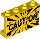 LEGO part Panel 1 x 4 x 2 with Side Supports - Hollow Studs with Black 'CAUTION' and Explosion Pattern (14718pb049)
