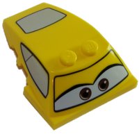 LEGO part Wedge 5 x 4 x 1 1/3 with 2 x 4 Base with Windows and Brown Eyes on White Background Pattern 18052pb002