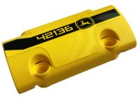 LEGO part Technic, Panel Curved 7 x 3 with 2 Pin Holes through Panel Surface with Black Stripe, '42136' and John Deere Logo Pattern Model Left Side (Sticker) - Set 42136 24119pb026L
