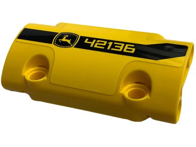 LEGO onderdeel Technic, Panel Curved 7 x 3 with 2 Pin Holes through Panel Surface with Black Stripe, '42136' and John Deere Logo Pattern Model Right Side (Sticker) - Set 42136 (24119pb026R)