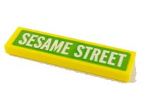LEGO part Tile 1 x 4 with White 'SESAME STREET' on Lime Background Pattern 2431pb0647