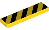 Tile 1 x 4 with 5 Black Danger Stripes (No Black Corners) Pattern in giallo, numero pezzo LEGO 2431pb0725