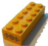 LEGO part Brick 2 x 6 with Train Logo White on Yellow Background Pattern on Both Sides (Stickers) - Set 7939 (2456pb006)