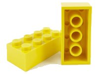 Mattone 2 x 4 senza Cross Supports in giallo, numero pezzo LEGO 3001old