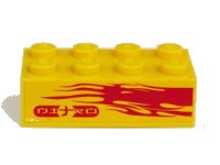 Stein 2 x 4 mit hellvioletten Flammen und 'NITRO' auf gelbem Hintergrund Muster Modell rechte Seite (Aufkleber) - Set 8666 in gelb, LEGO Teilenummer 3001pb104R