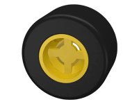 Ruota 8mm D. x 9mm per Slick, Foro Dentellato per Perno Supporto Ruote con Pneumatico Nero Slick Liscio Piccolo Largo (30027b / 30028) in giallo, numero pezzo LEGO 30027bc01