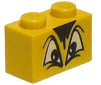 Mattone 1 x 2 con Occhi Socchiusi Neri e Bianchi e Motivo Capelli in giallo, numero pezzo LEGO 3004pb012