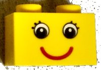 LEGO part Steen 1 x 2 con Ojos con Pestañas y Patrón de Sonrisa Roja 3004pb086