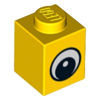 Mattone 1 x 1 con Occhio Semplice con Pattern Nero e Bianco, Cerchio nella Pupilla in giallo, numero pezzo LEGO 3005pb011