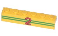 LEGO part Brick 1 x 6 with 2 Green Stripes and Red Number 2 Pattern 3009pb011
