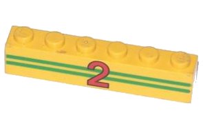 LEGO onderdeel Brick 1 x 6 with 2 Green Stripes and Red Number 2 Pattern (3009pb011)
