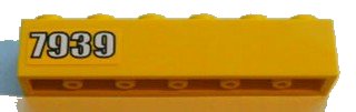 LEGO part Brick 1 x 6 with White '7939' on Yellow Background Pattern Left Side (Sticker) - Set 7939 (3009pb147L)