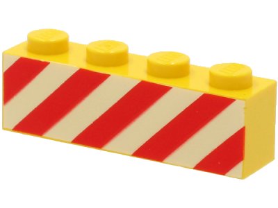 LEGO part Brick 1 x 4 with Red Danger Stripes on Printed White Background Pattern (3010p15)