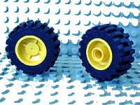 Ruota 18mm D. x 14mm con Pneumatico Nero 30.4 x 14 (30285 / 30391) in giallo, numero pezzo LEGO 30285c01