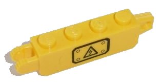 LEGO part Hinge Brick 1 x 4 Locking, 9 Teeth with Black Electricity Danger Sign on Transparent Background Pattern Model Right Side (Sticker) - Set 7248 (30387pb001Ra)