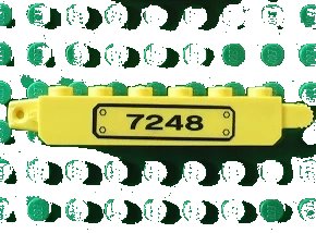 LEGO onderdeel Hinge Brick 1 x 6 Locking, 9 Teeth with Black '7248' on Transparent Background Pattern Model Left Side (Sticker) - Set 7248 (30388pb001la)