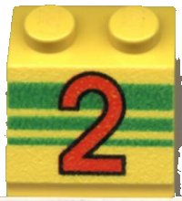 LEGO part Slope 45 2 x 2 with Red Number 2 and Green Stripes Pattern 3039pb005