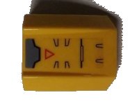LEGO part Slope, Curved 2 x 2 Lip with Small Red Triangle Pattern (Sticker) - Set 7712 30602pb055