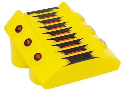 LEGO onderdeel Brick, Modified 2 x 2 No Studs, Sloped with 6 Side Pistons Raised and Red and Black Lines and Red Dots Pattern (30603pb02)