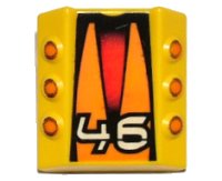 LEGO part Stein, modifié 2 x 2 sans tenons, incliné avec 6 pistons latéraux relevés et motif '46', pistons orange et triangles 30603px1