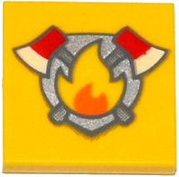 LEGO part Tile 2 x 2 with Fire Badge and Axes Pattern 3068pb0939