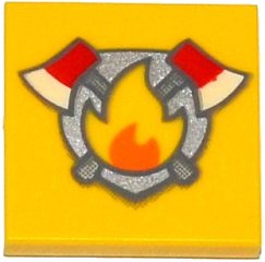 LEGO part Tile 2 x 2 with Fire Badge and Axes Pattern (3068pb0939)