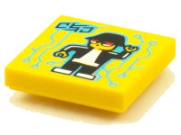 LEGO part Baldosa 2 x 2 con Portada de Álbum BeatBit - Minifigura Robot Bailarín con Patrón de Circuitos Azul Medio 3068pb1593