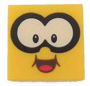 LEGO part Tile 2 x 2 with Large White Eyes with Black Outline, Dark Brown Open Mouth Smile with Red Tongue Pattern (Super Mario Lakitu Face) (3068pb1850)