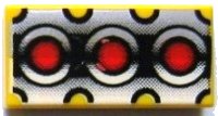 LEGO part Baldosa 1 x 2 with Red Circles on Silver and Black Background Pattern 3069pb0037