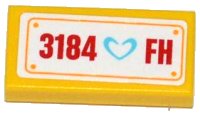 LEGO part Tile 1 x 2 with Medium Azure Heart and '3184 FH' Pattern (Sticker) - Set 3184 3069pb0275