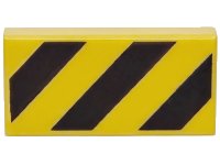 LEGO part Tile 1 x 2 with Black and Yellow Danger Stripes (Large Yellow Corners) Pattern 3069pb0436