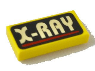 LEGO part Tile 1 x 2 with White 'X-RAY' and Red Line on Black Background Pattern (3069px21)