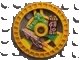Technic, Disk 5 x 5 - RoboRider Talisman Wheel, Laser Mold with Robot Pattern in gelb, LEGO Teilenummer 32360pb01