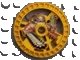 Technic, Disque 5 x 5 - RoboRider Talisman Wheel, Chain-Saw Mold with Robot Pattern en jaune, numéro de pièce LEGO 32362pb01