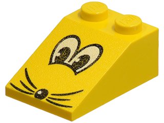 LEGO part Slope 33 3 x 2 with Black and White Eyes, Nose, and Whiskers Pattern (3298px11)