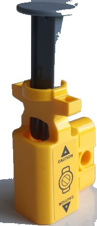 LEGO part Projectile Launcher, Net Shooter with Dark Bluish Gray Firing Pin with 'CAUTION' and Triangles on Yellow Background Pattern on Both Sides (Stickers) - Set 60172 35456c01pb02