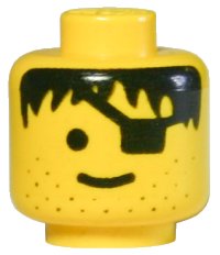 LEGO part Minifigure, Head Male Eye Patch, Stubble, Black Hair Pattern - Solid Stud 3626apb03