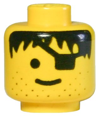 LEGO part Minifigure, Head Male Eye Patch, Stubble, Black Hair Pattern - Solid Stud (3626apb03)