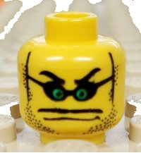 LEGO part Minifigurine, Tête masque petit avec yeux verts, chaume, fine large moustache sur ligne de bouche motif 3626pb0048