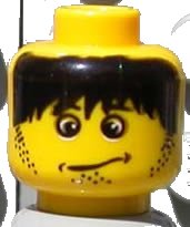 LEGO part Minifigure, Head Male Confused Expression, Messy Black Hair Pattern (Henchman 2) (3626pb0052)