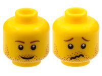 LEGO onderdeel Minifigure, Head Dual Sided Reddish Brown Eyebrows and Stubble, Smile / Worried Pattern 3626pb0398