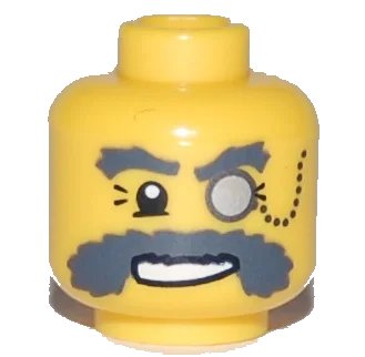 LEGO part Minifigure, Head Glasses with Monocle on Chain and Bushy Dark Bluish Gray Eyebrows and Moustache Pattern (3626pb0460)