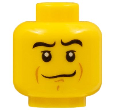 LEGO part Minifigure, Head Male Crooked Smile, Black Eyebrows, White Pupils, Chin Dimple Pattern (3626pb0530)
