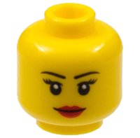 LEGO part Minifigure, Head Female Black Thin Eyebrows, Eyelashes, Red Lips, Grin Pattern 3626pb0629