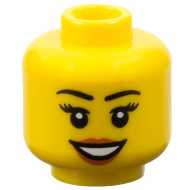 LEGO part Minifigure, Head Female Black Eyebrows and Eyelashes, Medium Nougat Lips, and Open Mouth Smile with Teeth Pattern (3626pb0633)