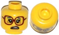 LEGO part Minifigure, Head Female Glasses Dark Red, Gray Eyebrows, Crow's Feet, Side Open Mouth Pattern 3626pb1059